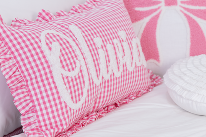 Pink Gingham Custom Name Pillow Cover