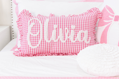 Pink Gingham Custom Name Pillow Cover