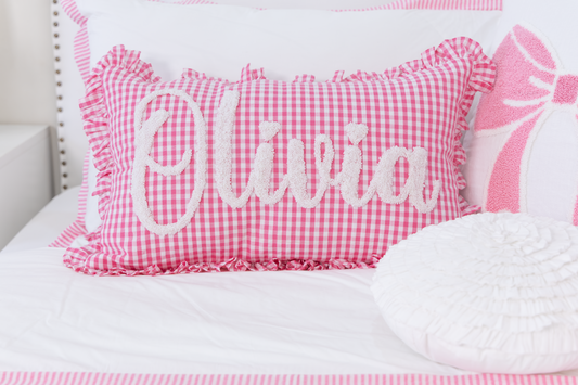 Pink Gingham Custom Name Pillow Cover