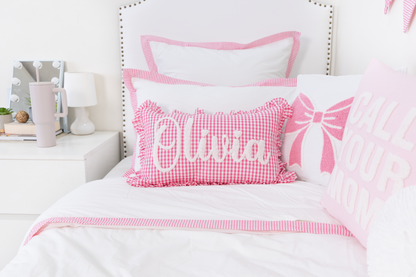 Pink Gingham Custom Name Pillow Cover
