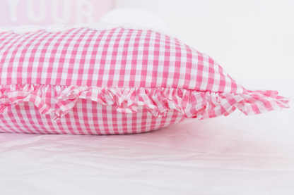 Pink Gingham Custom Name Pillow Cover