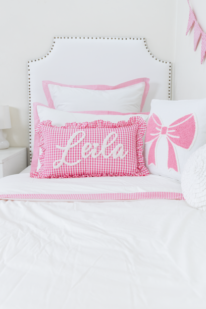 Pink Gingham Custom Name Pillow Cover