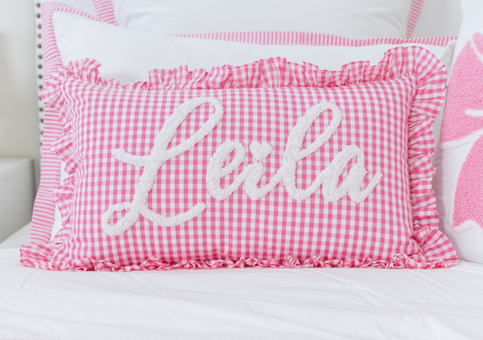 Pink Gingham Custom Name Pillow Cover