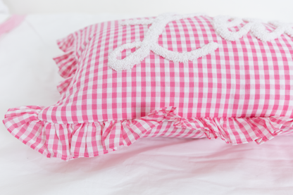 Pink Gingham Custom Name Pillow Cover