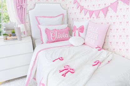 Textured Embroidered Throws- Blue Bows