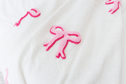 Textured Embroidered Throws- Blue Bows