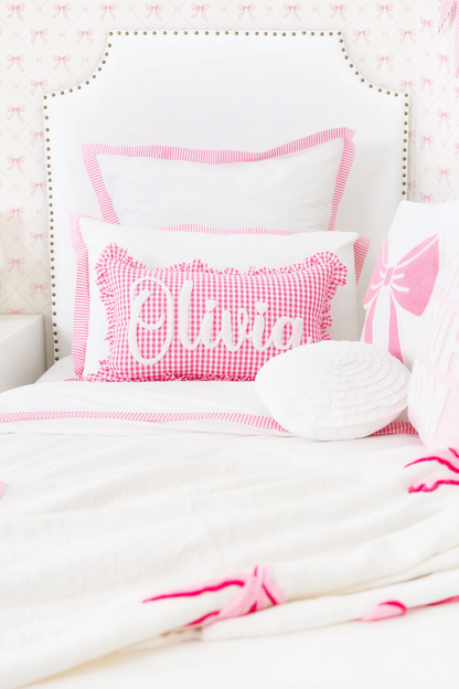 Cotton Percale Organic Duvet Cover with Flange Trim- Pink Stripes