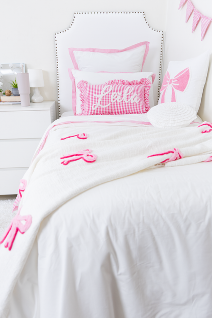 Pink Gingham Custom Name Pillow Cover