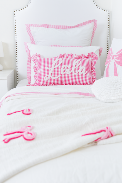 Pink Gingham Custom Name Pillow Cover