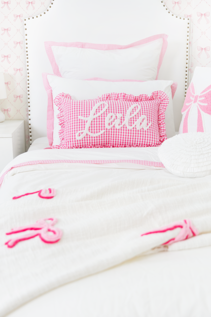 Cotton Percale Organic Duvet Cover with Flange Trim- Pink Stripes
