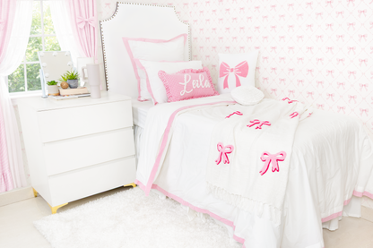 Cotton Percale Organic Duvet Cover with Flange Trim- Pink Stripes