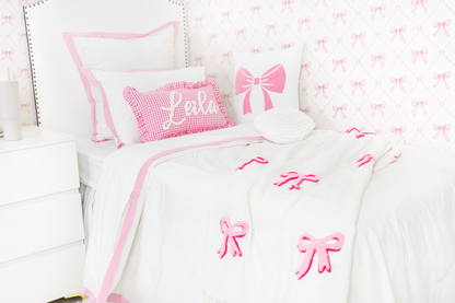 Textured Embroidered Throws- Blue Bows