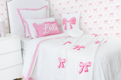 Textured Embroidered Throws- Blue Bows