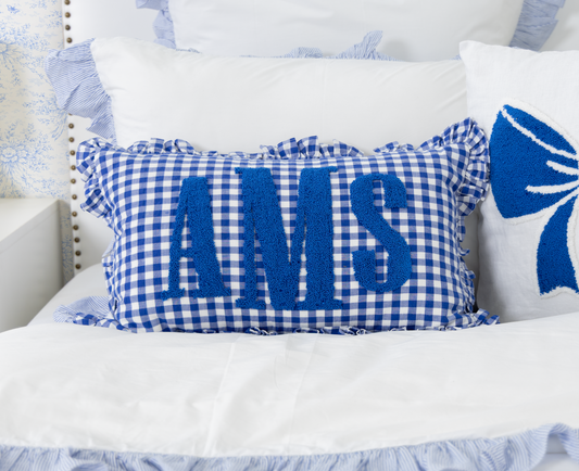 Blue Gingham Custom Monogram Pillow Cover