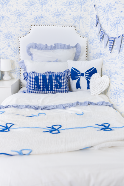 Heart Rosette Pillow- Baby Blue