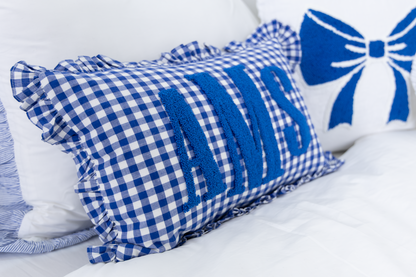 Blue Gingham Custom Monogram Pillow Cover