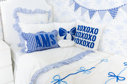 Cotton Percale Organic Duvet Cover with Ruffles Trim- Blue Stripes