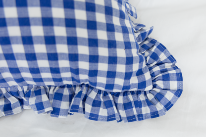 Blue Gingham Custom Name Punch Pillow Cover