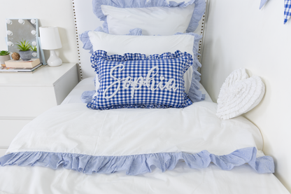 Blue Gingham Custom Name Pillow Cover