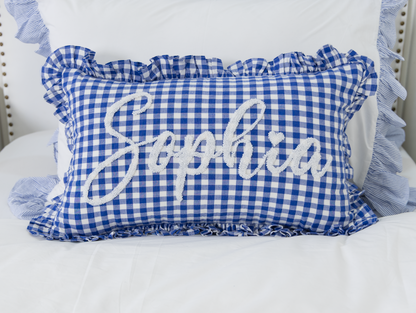 Blue Gingham Custom Name Pillow Cover