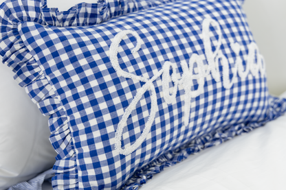 Blue Gingham Custom Name Pillow Cover