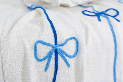 Textured Embroidered Throws- Blue Bows