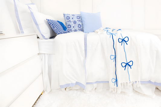 Cotton Percale Organic Duvet Cover with Flange Trim- Blue Stripes
