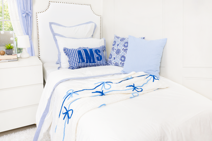 Cotton Percale Organic Duvet Cover with Flange Trim- Blue Stripes