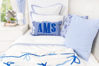 Cotton Percale Organic Duvet Cover with Flange Trim- Blue Stripes