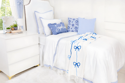 Cotton Percale Organic Duvet Cover with Flange Trim- Blue Stripes