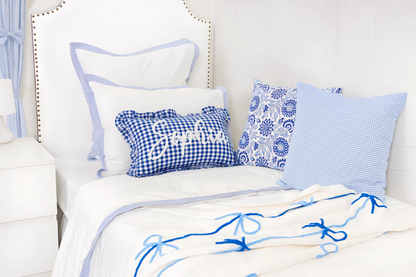 Cotton Percale Organic Duvet Cover with Flange Trim- Blue Stripes