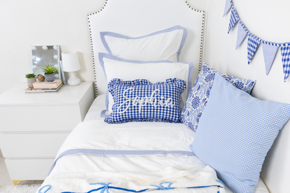 Blue Gingham Custom Name Pillow Cover