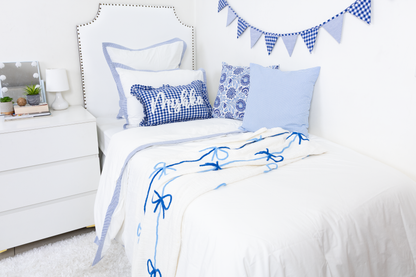 Blue Gingham Custom Name Punch Pillow Cover