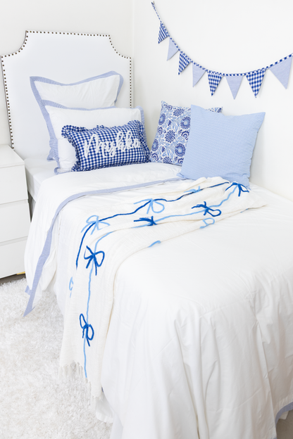 Blue Gingham Custom Name Punch Pillow Cover