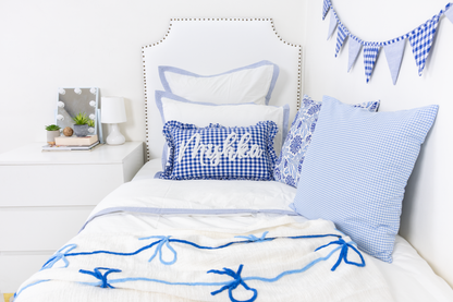 Blue Gingham Custom Name Punch Pillow Cover