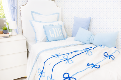 Textured Embroidered Throws- Blue Bows