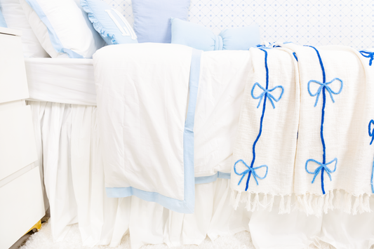 Cotton Percale Organic Duvet Cover with Flange Trim- Baby Blue