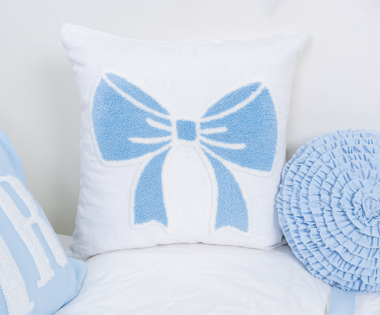 Bow Pillow Punch Needle Embroidery-Baby Blue
