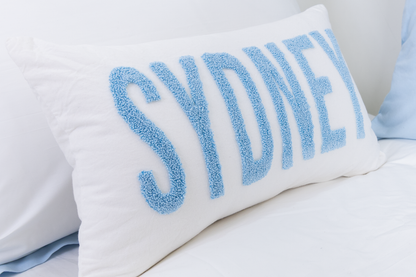 Baby Blue Custom Name Punch Pillow Cover