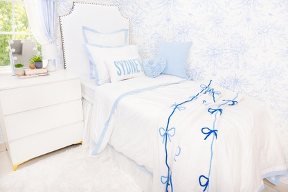 Cotton Percale Organic Duvet Cover with Flange Trim- Baby Blue
