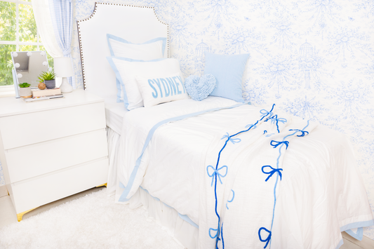 Cotton Percale Organic Duvet Cover with Flange Trim- Baby Blue
