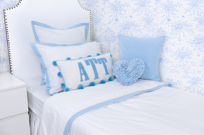 Blue Pom Pom Custom Monogram Pillow Cover