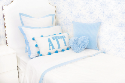 Cotton Percale Organic Duvet Cover with Flange Trim- Baby Blue