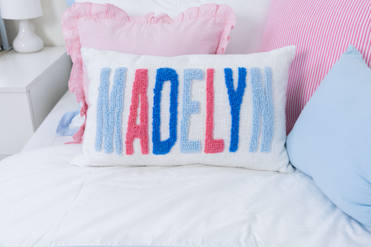 Blue Pink Personalized Name Pillow Cover
