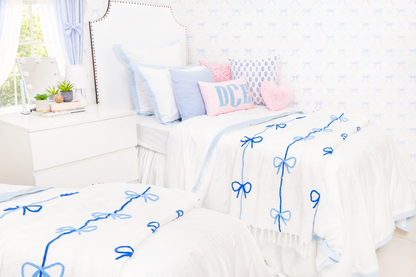 Textured Embroidered Throws- Blue Bows