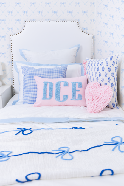 Heart Rosette Pillow- Baby Blue