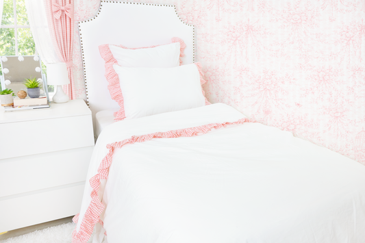 Cotton Percale Organic Standard Sham with Ruffles Trim- Peach Gingham