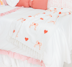 Textured Embroidered Throws- Peach Bows