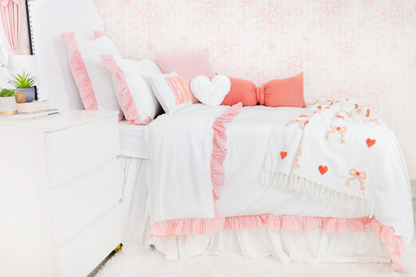 Cotton Percale Organic Standard Sham with Ruffles Trim- Peach Gingham