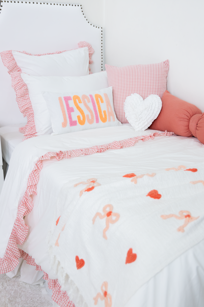 Peach pink Linen Custom Name Pillow Cover